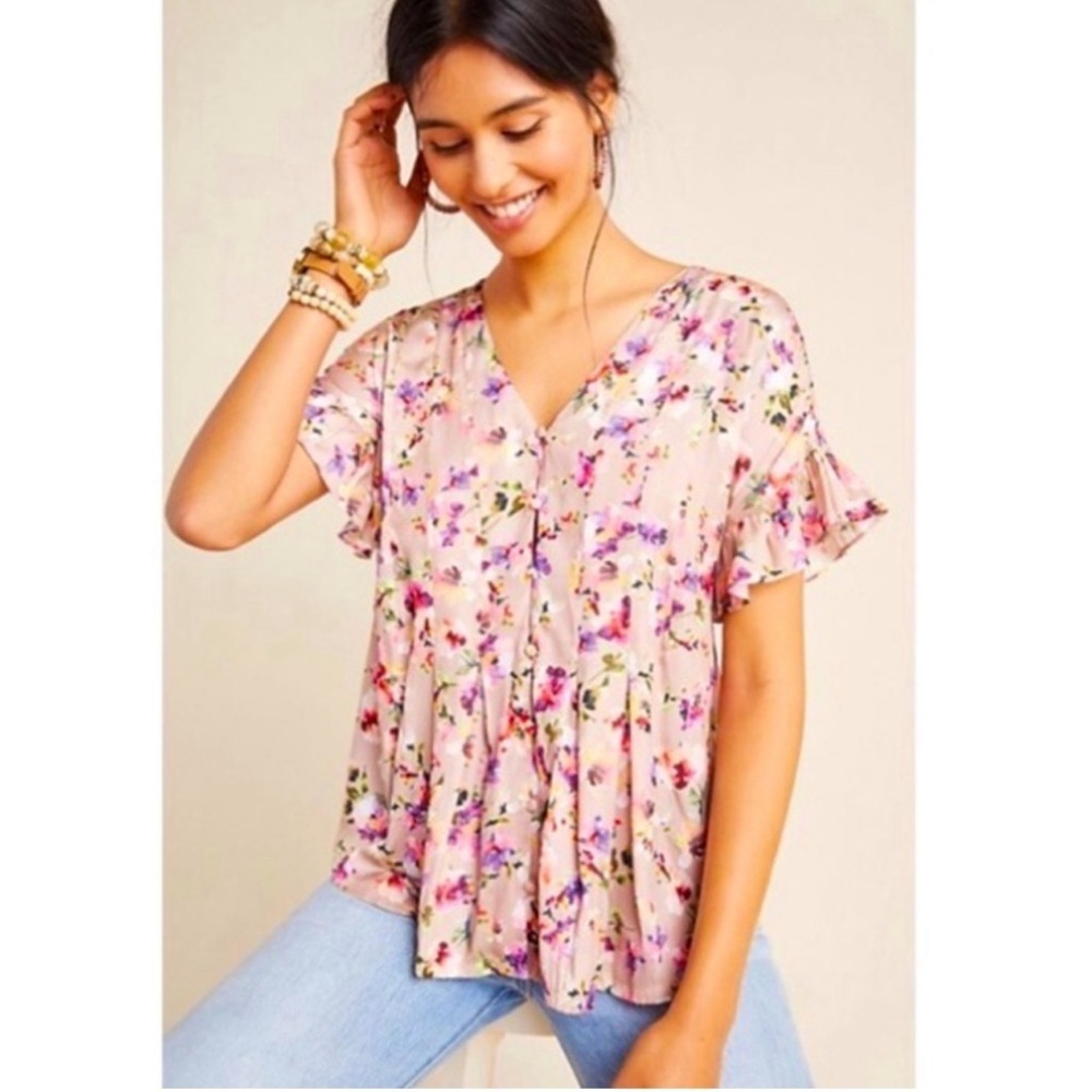 Anthropologie Dolan Left Coast Collective Mitzi Button Down Soft Floral Blouse